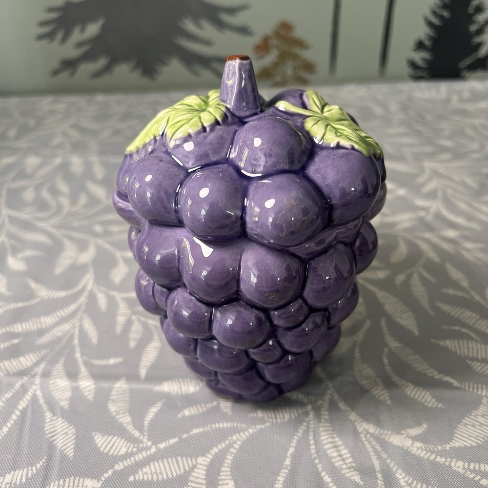 Vintage purple Grape Jam Jar Ceramic 6" with lid kitchen decor